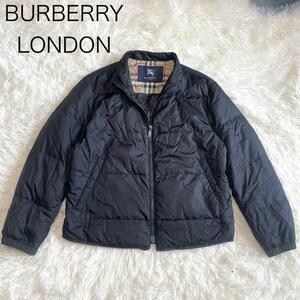 1円【BURBERRY LONDON　バーバリーロンドン】ダウンコート　ダウンジャケット ジップアップ 黒 ノバチェック Mサイズ　三陽商会