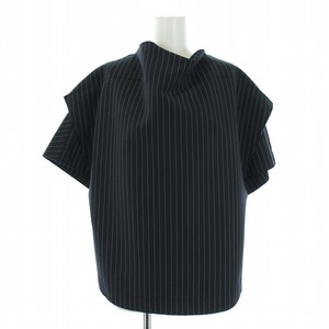 未使用品 ウェルダン WE11DONE 2022 NAVY COWL NECK TOP シャツ ブラウス ストライプ 半袖 S 紺 ネイビー /TK ■GY21 レディース