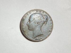 １円スタート! ・1840イギリス 1ファージング銅貨ビクトリア・アンティーク コイン