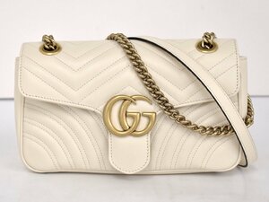 GUCCI スモール ショルダーバッグ GGマーモント ホワイト レザー 443497 520981 レディース 保存袋 箱 ショッパー付き 美品 → 2405LA048