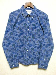 ★美品★Abercrombie&Fitch アバクロンビー&フィッチ 長袖 花柄 シャツ L★ブルー系 ボタンダウン 総柄 アロハ ハワイアン トップス 綿100%