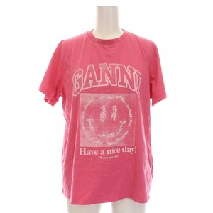 ガニー GANNI Tシャツ カットソー クルーネック ロゴ プリント 半袖 S ピンク /YM ■GY30 レディース