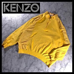 90s KENZO GOLF ナイロン切替 ハーフジップ コットン ニット 黄色