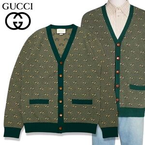 13 国内正規品 GUCCI グッチ 630412 GGストライプ カシミヤ混 ウールニット カーディガン クルミボタン バイアスロゴ セーター イタリア製