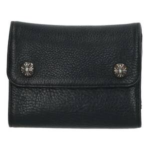 クロムハーツ Chrome Hearts WAVE MINI/ウェーブミニ クロスボールボタンレザーウォレット財布 中古 OS06