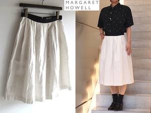 定価30800円 MARGARET HOWELL マーガレットハウエル COTTON LINEN TWILL バックジップ コットンリネンツイル スカート 2 白 ホワイト MHL.