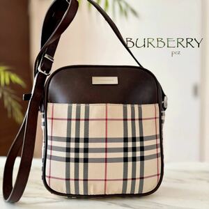 正規品 BURBERRY バーバリー レザーショルダーバッグ＊ノバチェック レディース 牛革 本革 ブラウン 茶 肩掛け 斜め掛け ポシェット