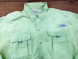 ☆Columbia PFG/コロンビア フィシングライン パハマⅡ 1011621 Lサイズ程度 黄緑 メンズ 釣り シャツ アウトドア 古着 used☆