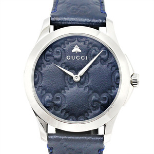 グッチ GUCCI Gタイムレス YA1264032 グッチシグネチャー ブルー文字盤 SS/レザー メンズ腕時計 クォーツ 38mm 男性 ユニセックス ブランド