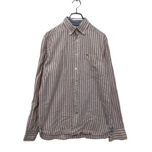 TOMMY HILFIGER 長袖 ストライプ シャツ XS トミーヒルフィガー ボタンダウン ハンガーループ ロゴ 古着卸 アメリカ仕入 a602-5730