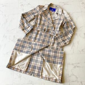 1円〜 BURBERRY BLUE LABEL バーバリーブルーレーベル トレンチコート スプリングコート ノバチェック ロング丈 ベルト 38サイズ 高級 希少