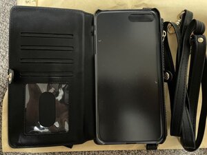 ☆iPhone7/8Plus用 手帳型スマホケース スマホショルダー ブラック iPhoneケース☆