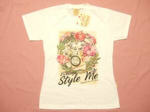 横浜最新 Vintage Style 花♪FlowerＴシャツ白 M 送料220円 ξtsξ ξ13s