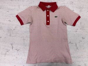 シュミーズ ラコステ CHEMISE LACOSTE レトロ トラッド 古着 ボーダー 鹿の子 ロゴ刺繍 半袖ポロシャツ レディース 38 赤/白