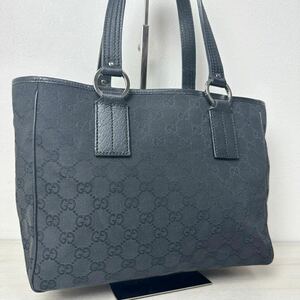 1円 【ほぼ未使用！】GUCCI グッチ トートバッグ レザー GGキャンバス ハンドバッグ キャンバス GG柄 ブラック 黒 メンズ 1スタ