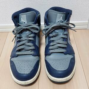 NIKE ナイキ スニーカー 554724-006 AIR JORDAN 1 MID エア ジョーダン1ミッド ライトグレー×ブルー メンズ28.5cm 中古◆21824