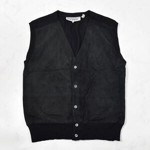 1980s archive GIANFRANCO FERRE vintage Leather x wool vest イタリア製 ジャンフランコフェレ ビンテージ レザー切替え ベスト 黒