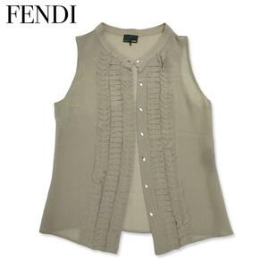 FENDI　フェンディ シルク ノースリーブ トップス M 洋服 レディース グレージュ