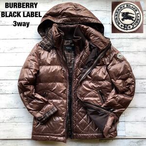 希少色/3way/ワッペン◎バーバリーブラックレーベル ダウンジャケット ライナーベスト ブラウン ホースロゴ M BURBERRY BLACKLABEL 茶色