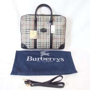 BURBERRY◆バーバリー メンズ ビジネス バッグ ブリーフケース（グレーチェック）ショルダーストラップ・タグ・保管袋付◆未使用保管品