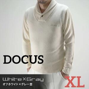 DOCUS(ドゥーカス) スカルロゴ ロールカラーニット　XL ホワイト　定価29700円★新品 送料無料★DCM23A009 ゴルフ ウェア アウター 5620129