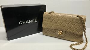 061731★CHANEL/シャネル★マトラッセ★ラムスキン★ダブルフラップ★ダブルチェーン★ショルダーバッグ★ベージュ★中古品