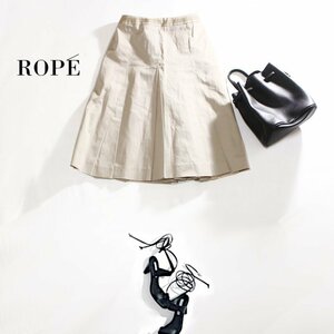 美品 ROPE’ ロペ 春 夏 ほんのり艶 ハリ ストレッチ Aライン 膝下丈 フレアスカート 7号 60-86 ライトベージュ