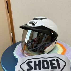 美品 SHOEI ショウエイ J-Cruise Jクルーズ ルミナスホワイト Mサイズ ミラーシールド 白バイ風バイザー付き　センターパッド交換済み