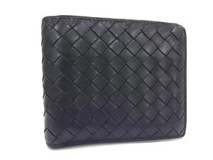 1円 BOTTEGA VENETA ボッテガヴェネタ イントレチャート レザー 二つ折り 財布 ウォレット 小銭入れ 札入れ カード入れ ブラック系 FL2611