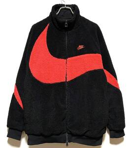 NIKE NSW REVERSIBLE BIG SWOOSH FULL ZIP BOA JACKET（XL）黒／赤 ナイキ ビッグ スウッシュ ボア ジャケット シェルパ