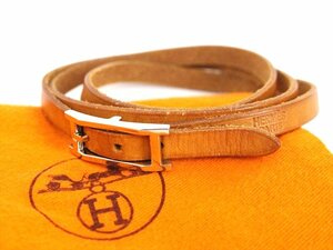 HERMES【エルメス】レザーブレスレット☆チョーカー☆4重☆2重☆ブラウン×シルバー金具☆ロゴ☆メンズ☆レディース☆保存袋