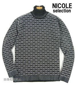 新品 未使用 ニコル　ジャカードニット 幾何学 タートルネック ニット　46/M　ミックスカラー　ハイネック セーター NICOLE selection