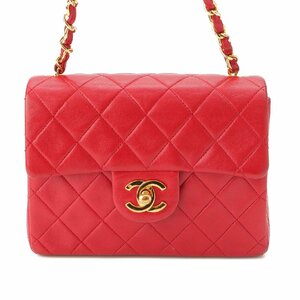 【シャネル】Chanel　17番台 ミニマトラッセ 17cm ラムスキン チェーンショルダーバッグ A01115 レッド 【中古】【正規品保証】192043