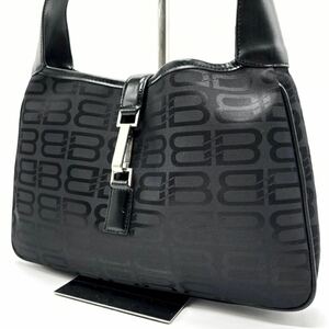 1円『希少品』BALENCIGA バレンシアガ トートバッグ ハンド ジャッキー BBロゴ シルバー金具 キャンバス レザー ブラック 肩掛け 黒色