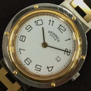エルメス クリッパー デイト クォーツ 腕時計 メンズ ホワイト文字盤 純正ブレス 付属品あり ブランド小物 HERMES