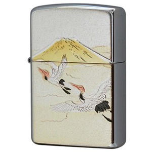 Zippo ジッポライター 電鋳板 プレート貼り 和柄 伝統工芸 鶴富士 メール便可