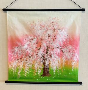 新品未使用品 四季彩布【桜 春爛漫】軸付きタペストリー 桜ウォールデコ 一本桜 お花見 4月 開花 枝垂れ桜 玄関飾り 日本製