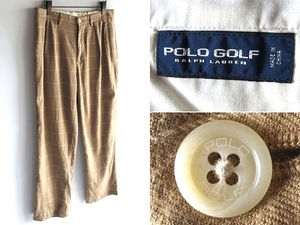 希少 90s-00sビンテージ POLO GOLF RALPH LAUREN ポロゴルフ ラルフローレン ウインドウペンチェック タックパンツ W30 ベージュ