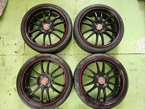 （人気のS-HOLD ブラック＆レッドライン）5.5Jx16インチアルミホイール・（バリ山）165/40R16（輸入品） 付　4本セット品