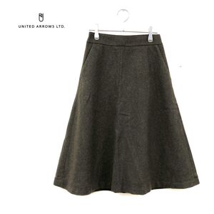 1D2110-W-N◆UNITED ARROWS ユナイテッドアローズ フレアスカート 裏地あり バックジップ◆size:36 モスグリーン ウール ナイロン 他