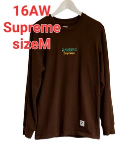 Supreme シュプリーム16AW Thistle L/S Tee ロゴ刺繍 長袖Tシャツ collarブラウンsizeM