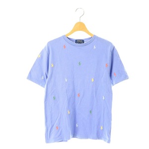 ポロ ラルフローレン POLO RALPH LAUREN ポニー刺繍 総柄 Tシャツ 半袖 L 14 16 サックスブルー /MI ■OS キッズ