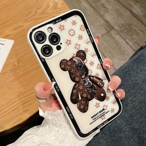 iPhone16pro maxケース　新品 アイホンケース ホワイト ベアブリック ベア クマ スマホケース iPhone 強化ガラス 耐衝撃　 携帯カバー