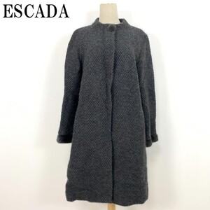 LA3859 エスカーダ ミンクファー付き ロングコート ESCADA ボンボンファー 袖口ファー スナップボタン開閉グレー 36