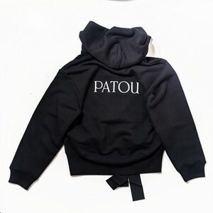 パトウ PATOU フード リボン パーカー フーディー ジップアップ ブラック