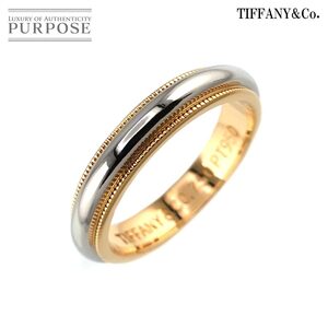 ティファニー TIFFANY&Co. ミルグレイン バンド 8.5号 リング 幅3.5mm プラチナ Pt K18 YG 750 指輪 Milgrain Band Ring 90257810