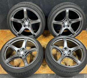 美品★ワーク エモーション T5R 225/35R19 9.5J 25 ディープ 逆反り 4本セット WORK シルバー メッキ 19インチ センターキャップ 114.3 5穴