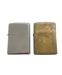 (W)　ZIPPO2点まとめ　ジッポー　ガスライター　シルバーカラー　シンプル　ゴールドカラー　火花確認済み　喫煙具