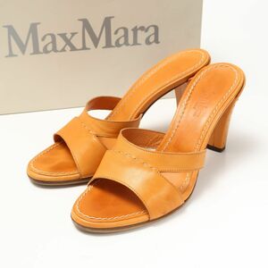 MG6977△イタリア製*MaxMara マックスマーラ*レザー*ステッチ*ミュール サンダル シューズ*靴*キャメルオレンジ系*Size37*箱付き