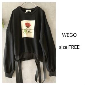 新品☆WEGO ローズフォトハーネス付きプルオーバー スウェット 黒 バラ